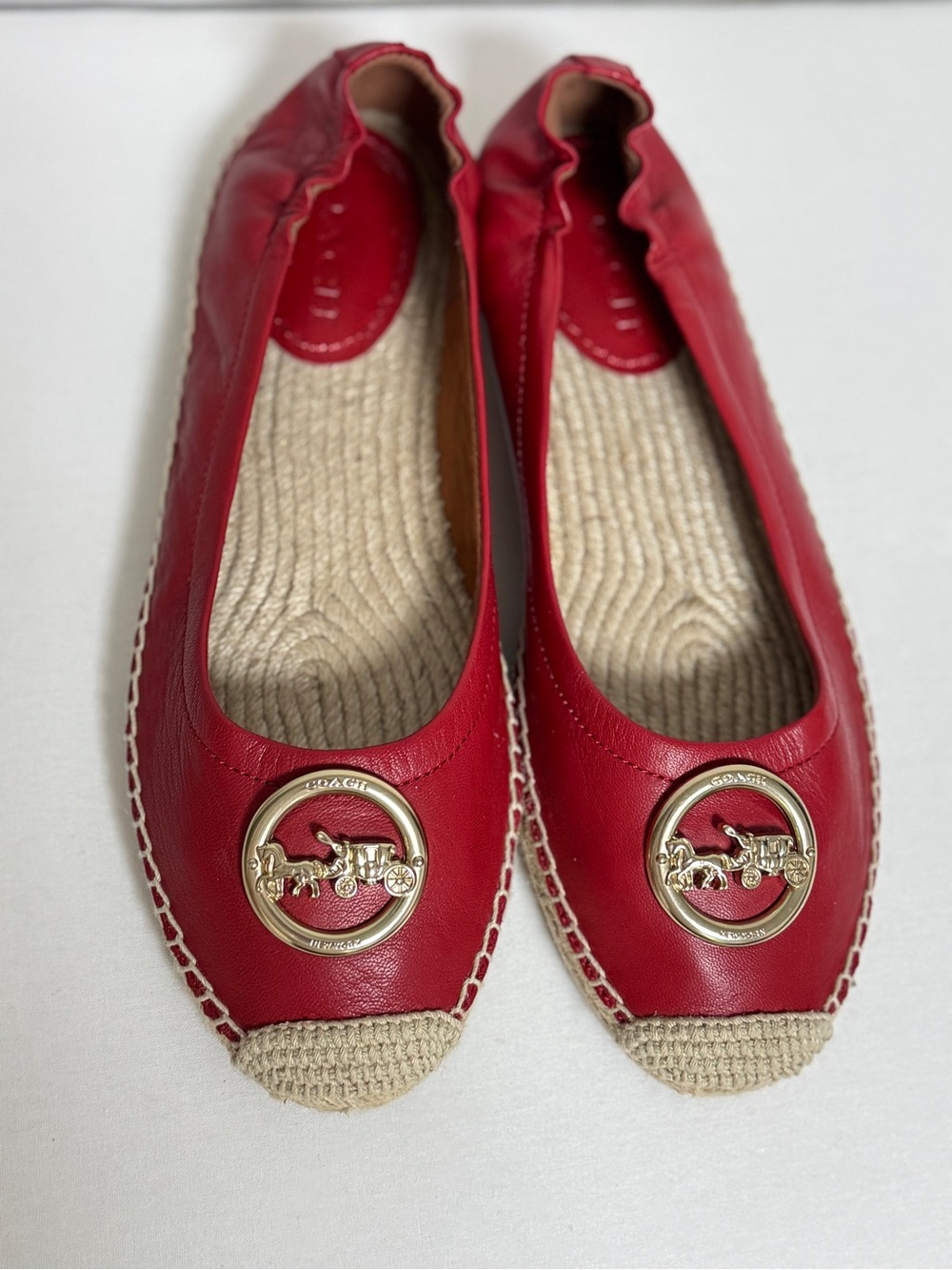 Coach Clara Red Leather Edpadrille Flats - Picture 3 of 9